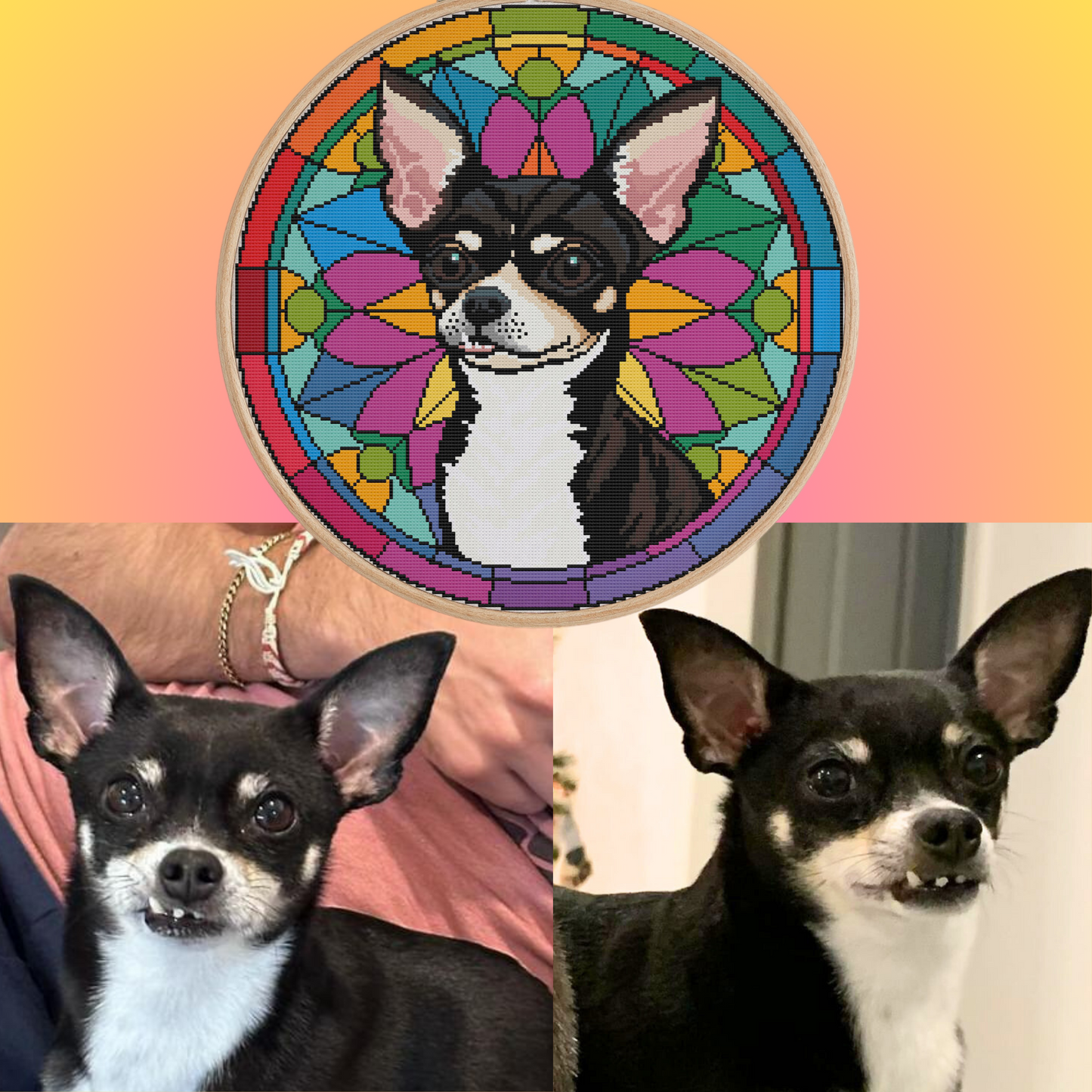 Custom Stained Glass Cat and Dog Portrait Cross Stitch Pattern