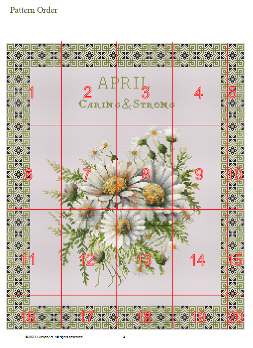 Vintage April Birth Month Flower Cross Stitch Sampler