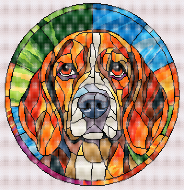 Stained Glass Beagle Cross Stitch Pattern