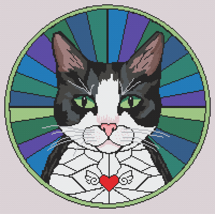 Stained Glass Cats Cross Stitch Pattern - Black and White Cat