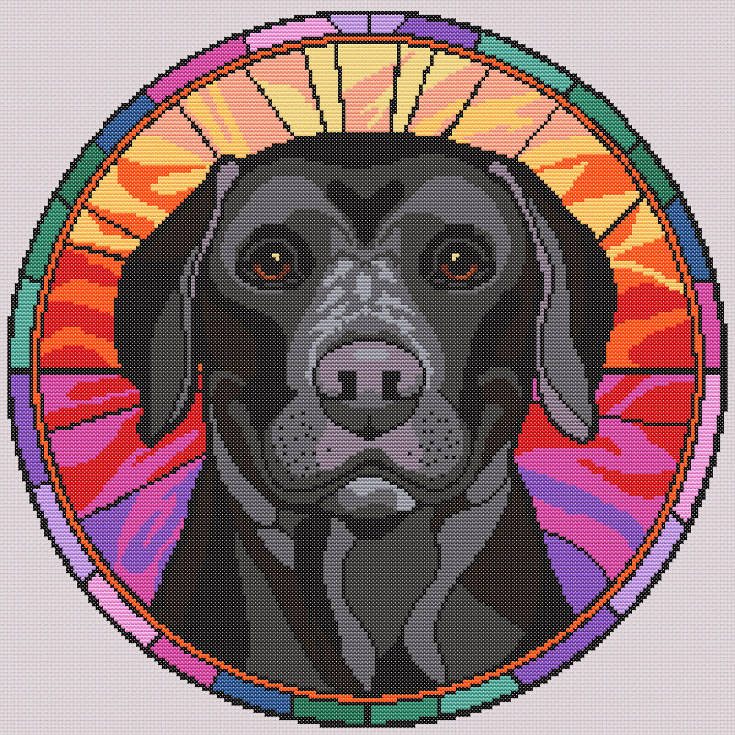 Stained Glass Black Labrador Retriever Cross Stitch Pattern