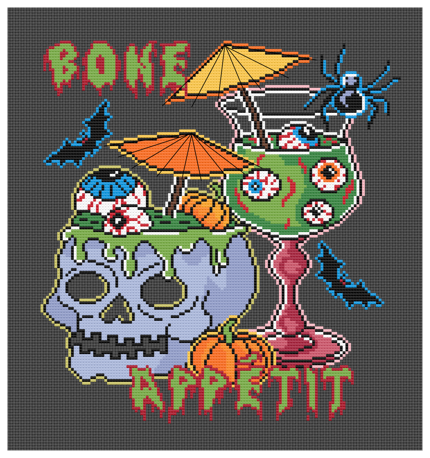 Bone Appetit Skull Cocktail Halloween Cross Stitch Pattern