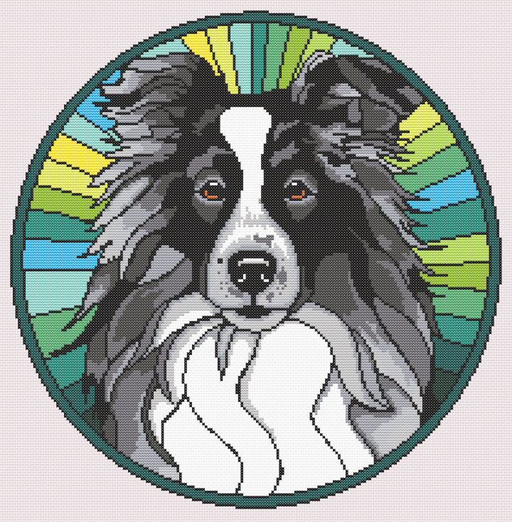 Stained Glass Border Collie Cross Stitch Pattern