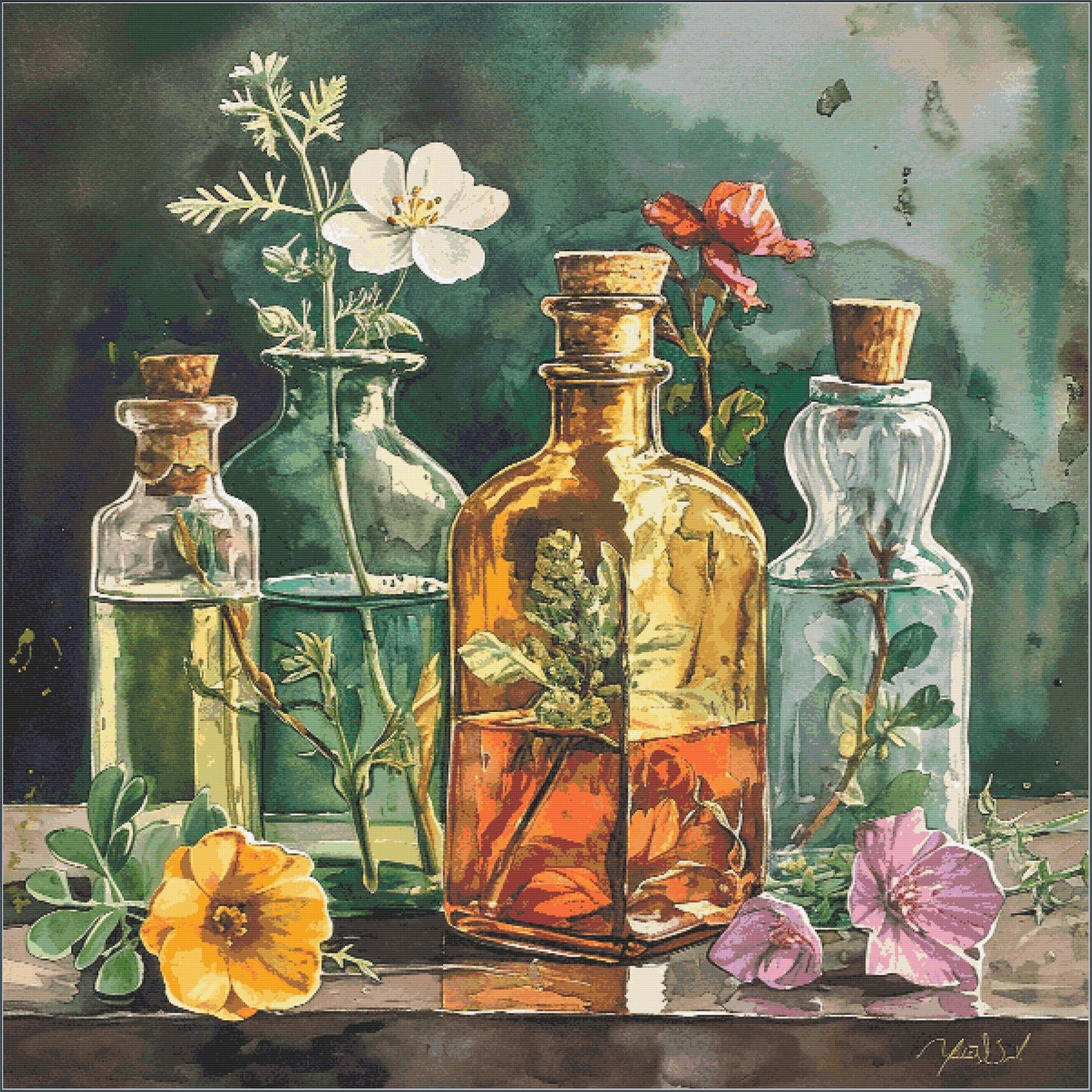 Botanical Remedies Bottles Cross Stitch Chart