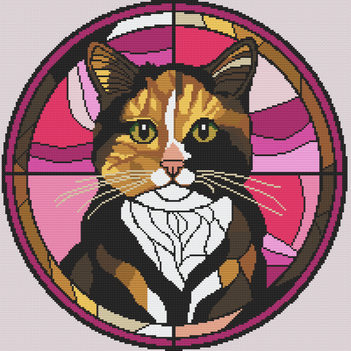 Stained Glass Cats Cross Stitch Pattern - Calico Cat