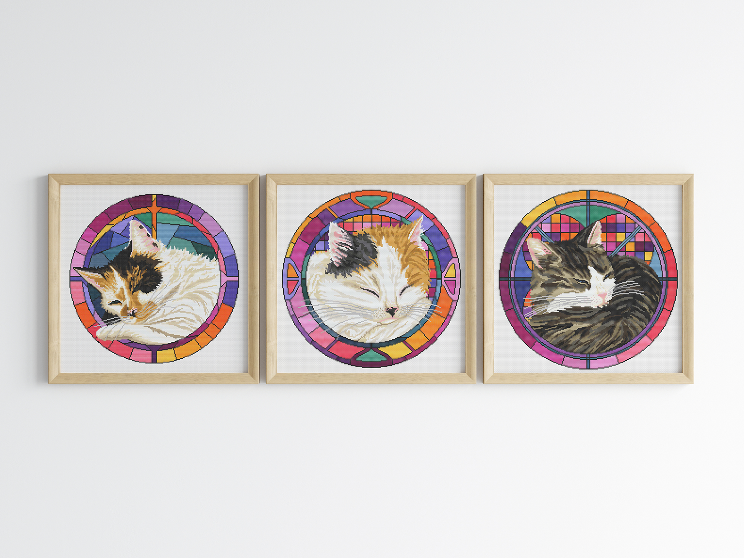 Custom Stained Glass Cat and Dog Portrait Cross Stitch Pattern