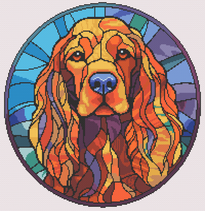 Stained Glass English Cocker Spaniel Cross Stitch Pattern