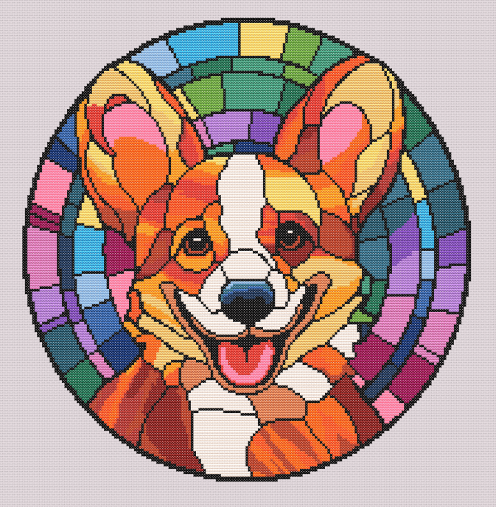 Stained Glass Corgi Cross Stitch Pattern