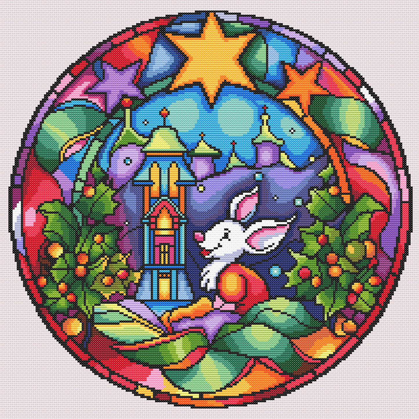 Stained Glass Fairy Christmas Cross Stitch Pattern