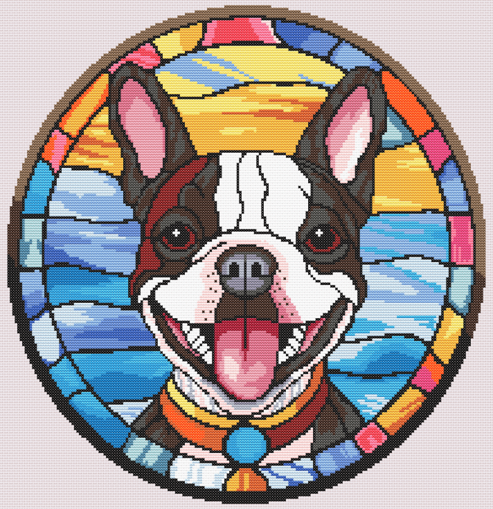 Stained Glass Dogs French Bulldog Cross Stitch Pattern