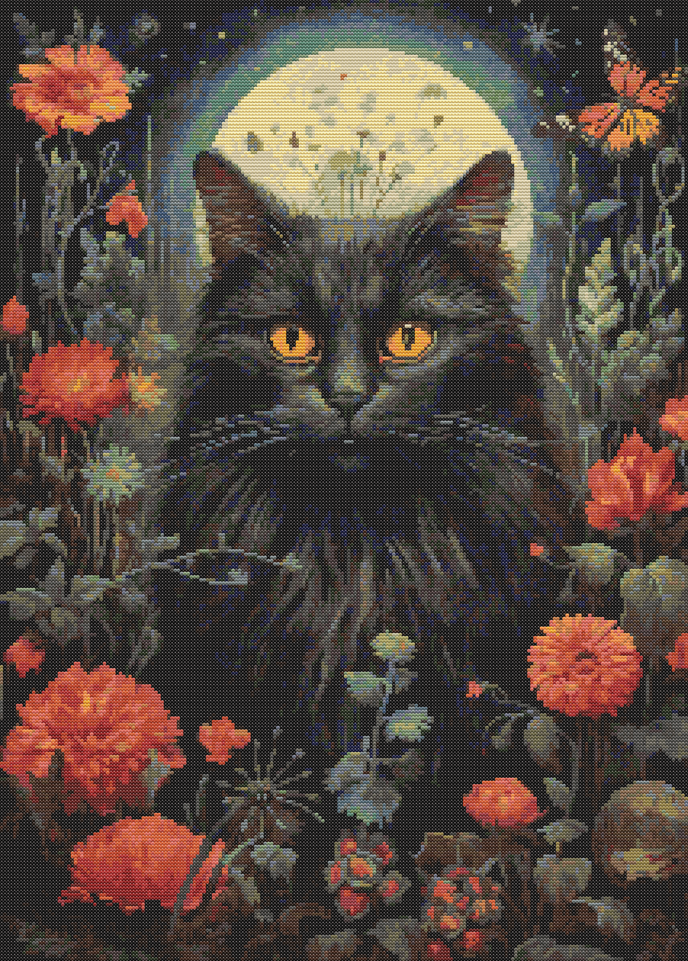 Gothic Botanical Animals Cat Cross Stitch Chart