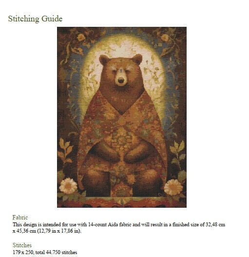 Vintage Fantasy Forest Bear Cross Stitch Chart