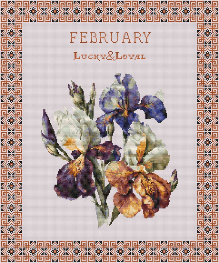 Vintage February Birth Month Flower Cross Stitch Sampler