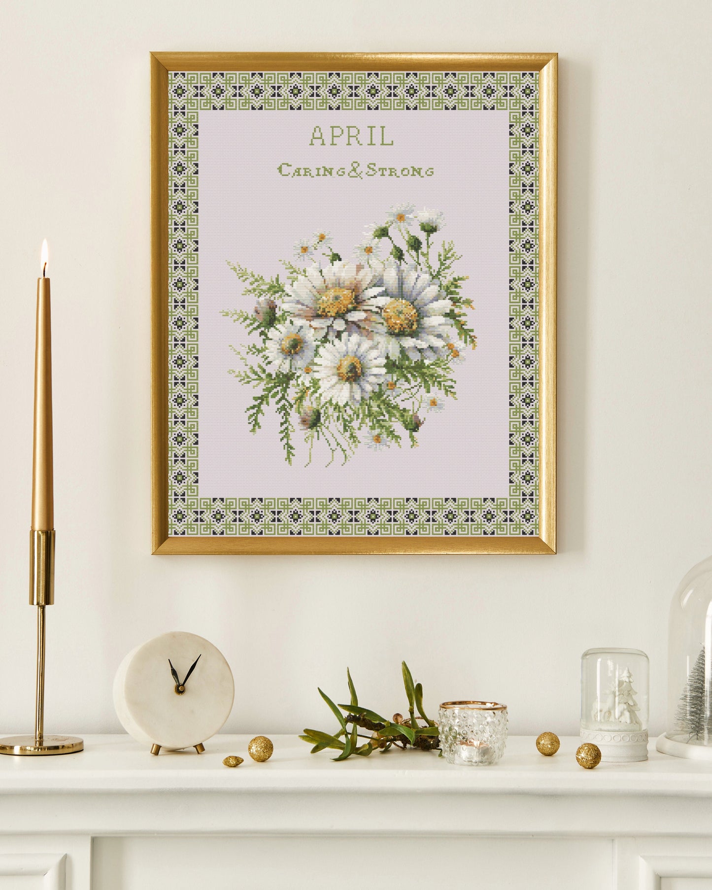 Vintage April Birth Month Flower Cross Stitch Sampler