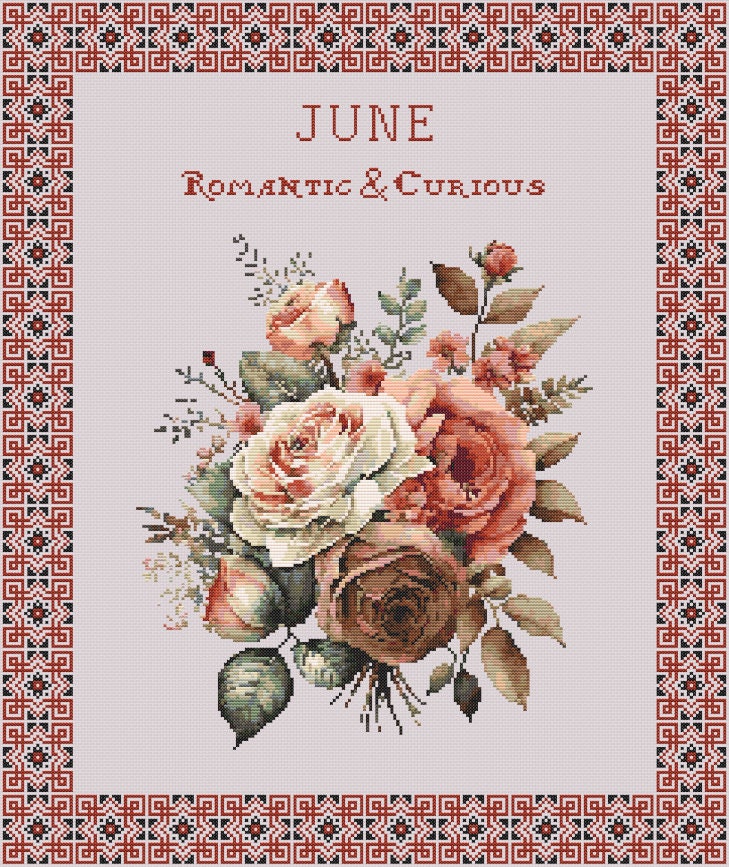 Vintage June Birth Month Flower Cross Stitch Sampler