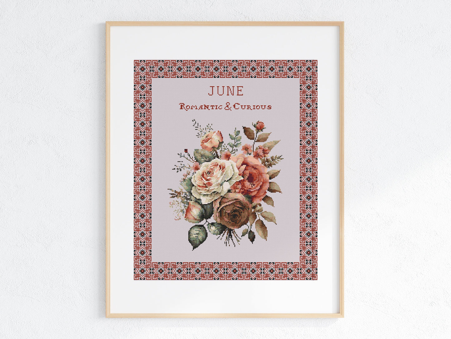 Vintage June Birth Month Flower Cross Stitch Sampler