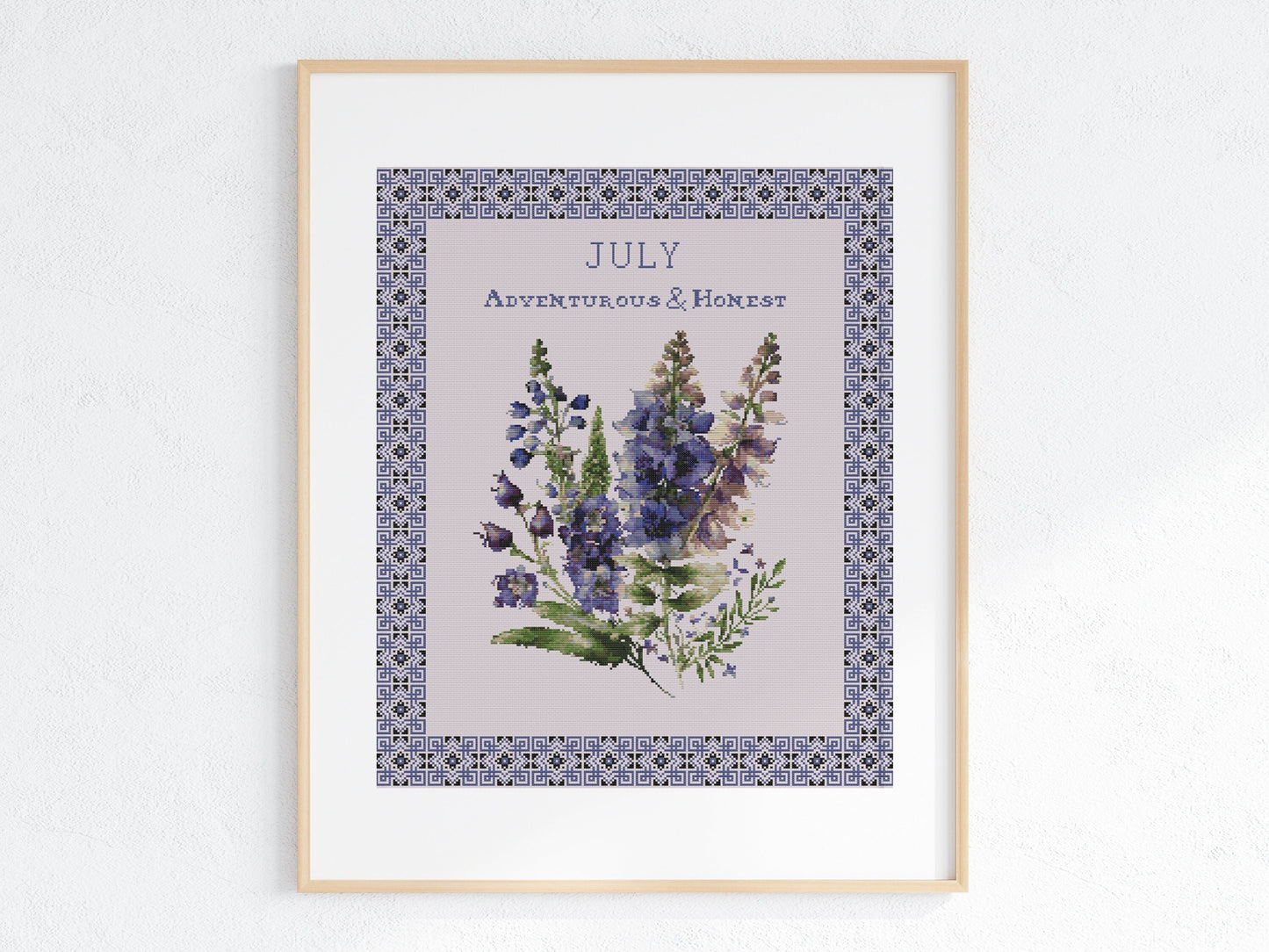 Vintage July Birth Month Flower Cross Stitch Sampler