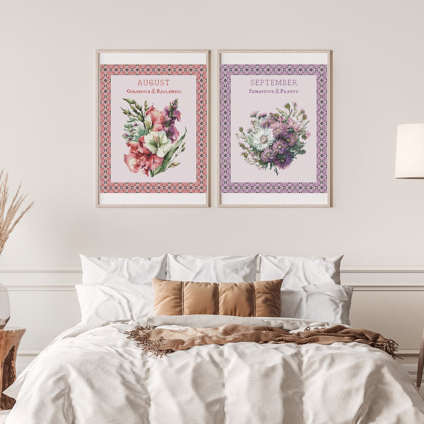 Vintage August Birth Month Flower Cross Stitch Sampler