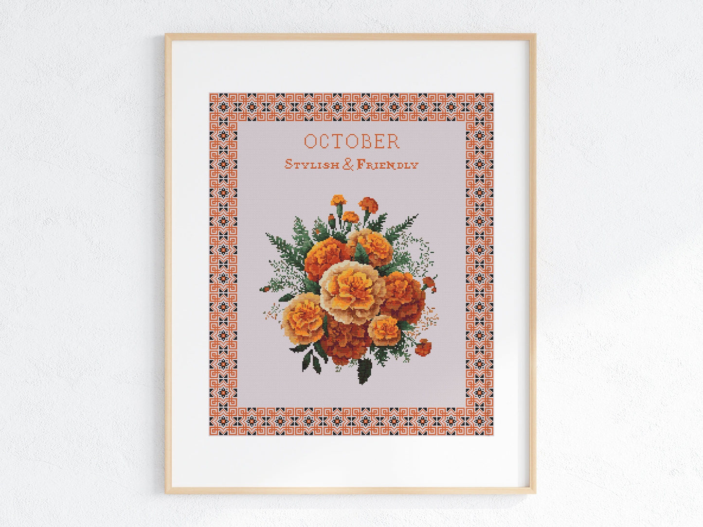 Vintage October Birth Month Flower Cross Stitch Sampler