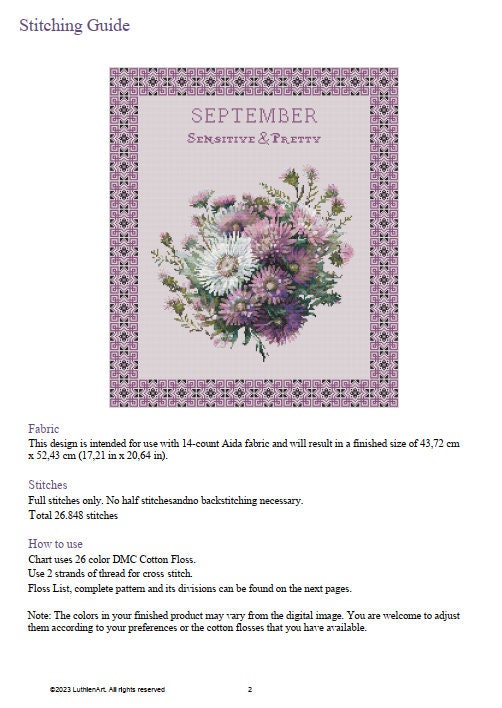 Vintage September Birth Month Flower Cross Stitch Sampler