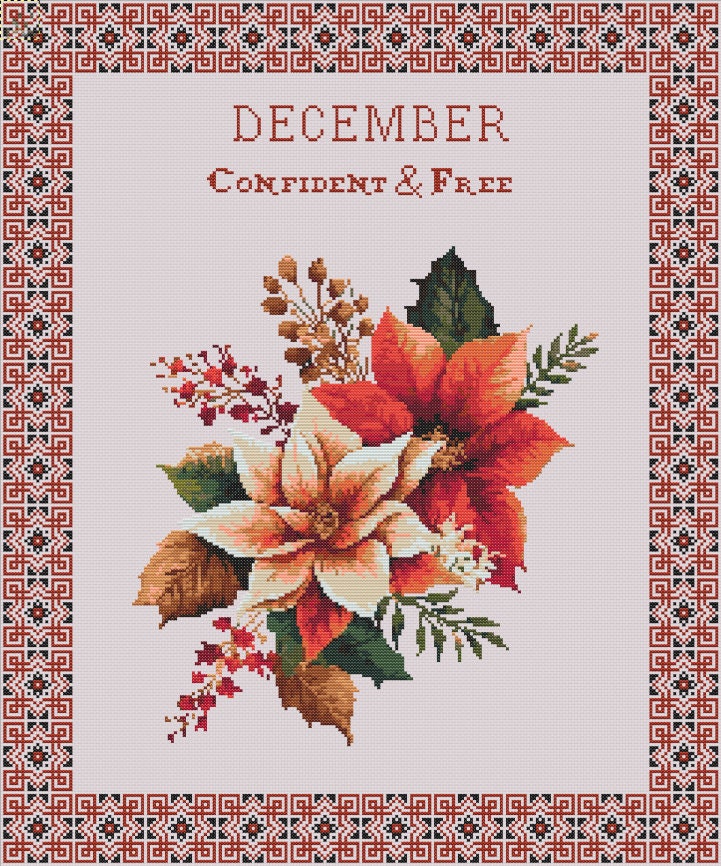 Vintage December Birth Month Flower Cross Stitch Sampler