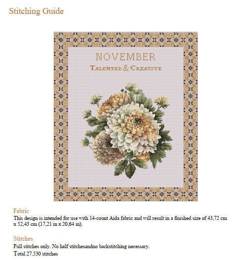 Vintage November Birth Month Flower Cross Stitch Sampler