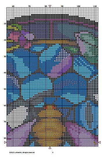 Stained Glass Bee Cross Stitch Pattern - Blue