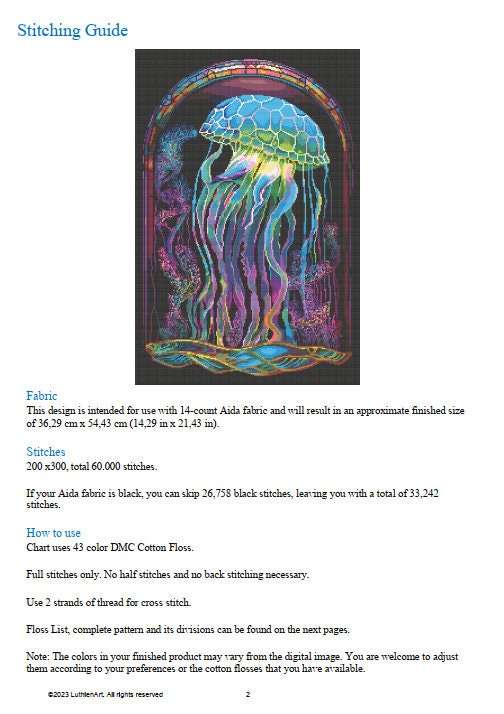 Stained Glass Ocean Collection Jelly Fish Cross Stitch Chart