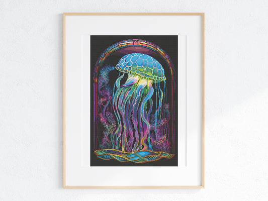 Stained Glass Ocean Collection Jelly Fish Cross Stitch Chart