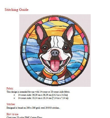 Stained Glass Dogs French Bulldog Cross Stitch Pattern