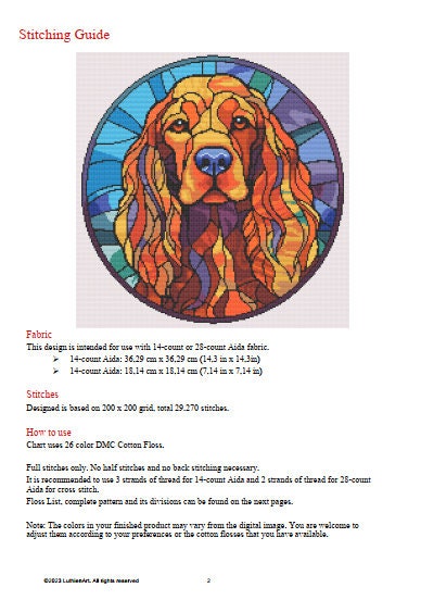 Stained Glass English Cocker Spaniel Cross Stitch Pattern