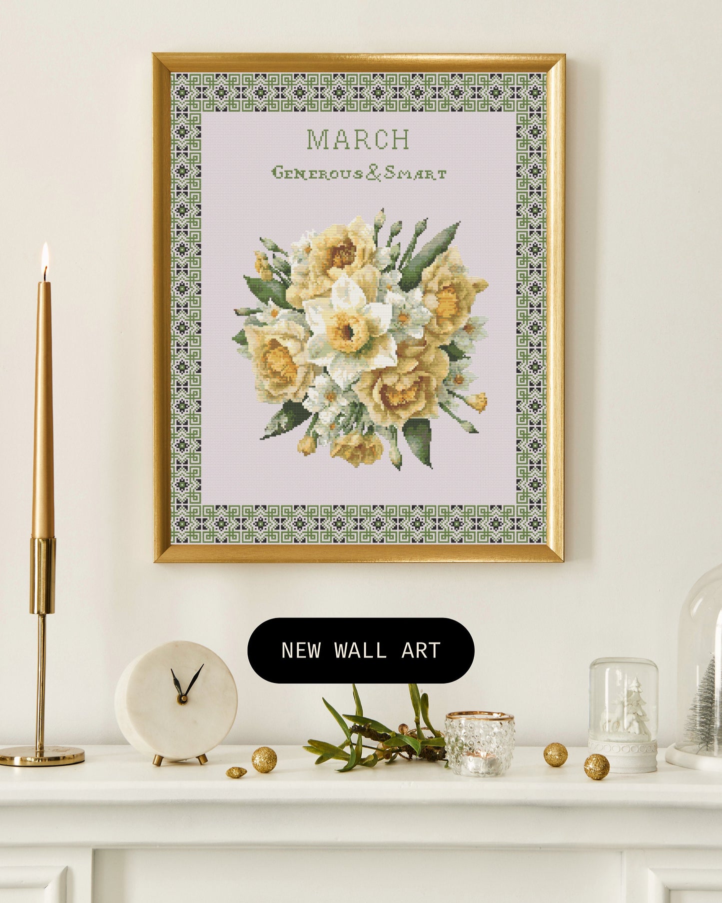 Vintage March Birth Month Flower Cross Stitch Sampler