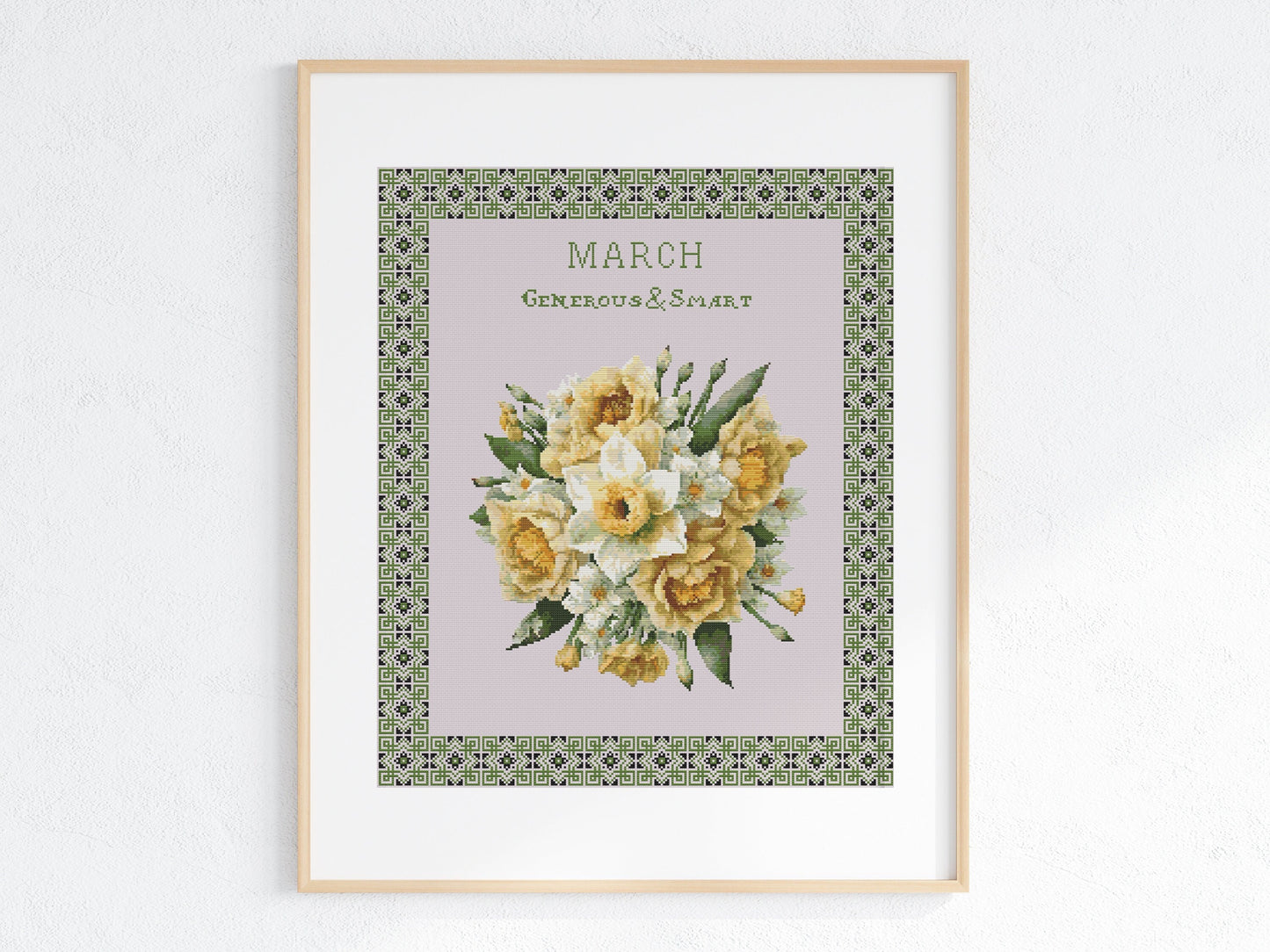 Vintage March Birth Month Flower Cross Stitch Sampler