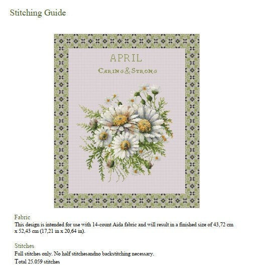 Vintage April Birth Month Flower Cross Stitch Sampler