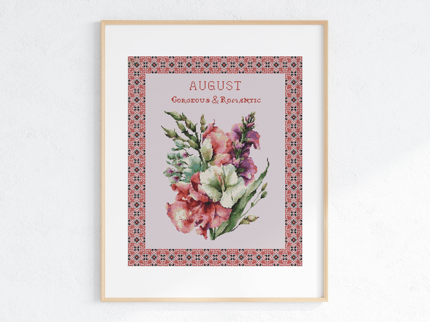 Vintage August Birth Month Flower Cross Stitch Sampler