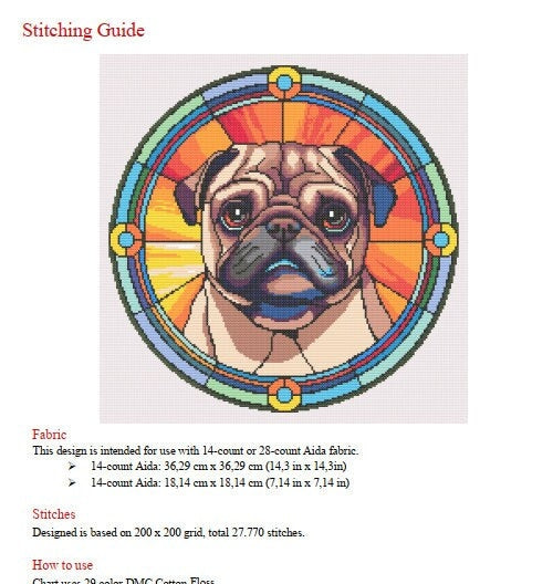 Stained Glass Pug Cross Stitch Pattern