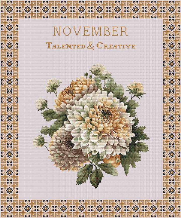 Vintage November Birth Month Flower Cross Stitch Sampler