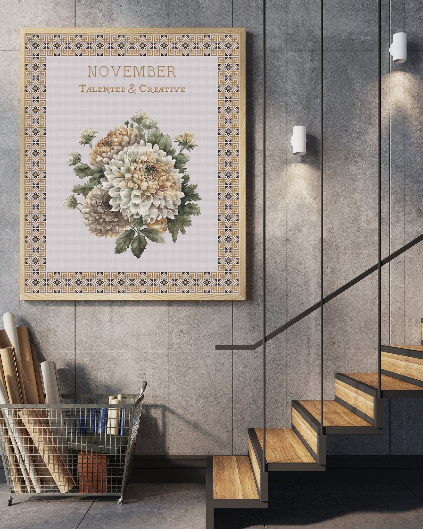 Vintage November Birth Month Flower Cross Stitch Sampler