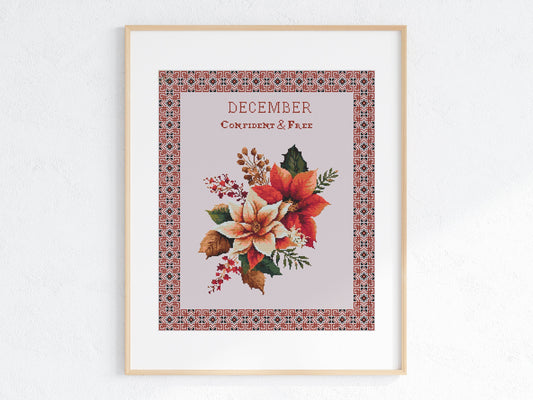 Vintage December Birth Month Flower Cross Stitch Sampler