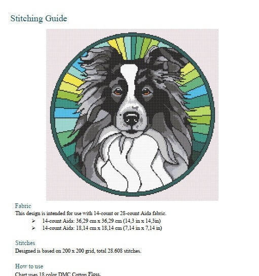 Stained Glass Border Collie Cross Stitch Pattern