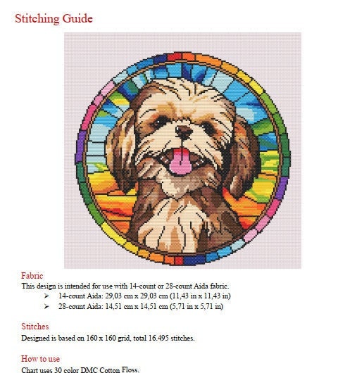 Stained Glass Shih Tzu Cross Stitch Pattern