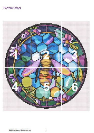 Stained Glass Bee Cross Stitch Pattern - Blue