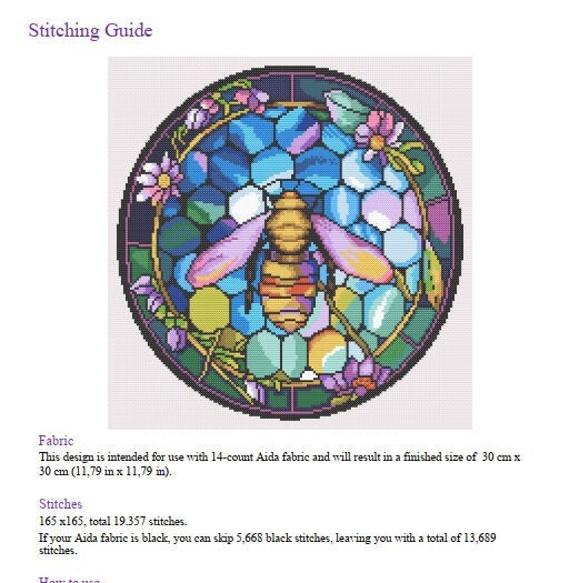 Stained Glass Bee Cross Stitch Pattern - Blue