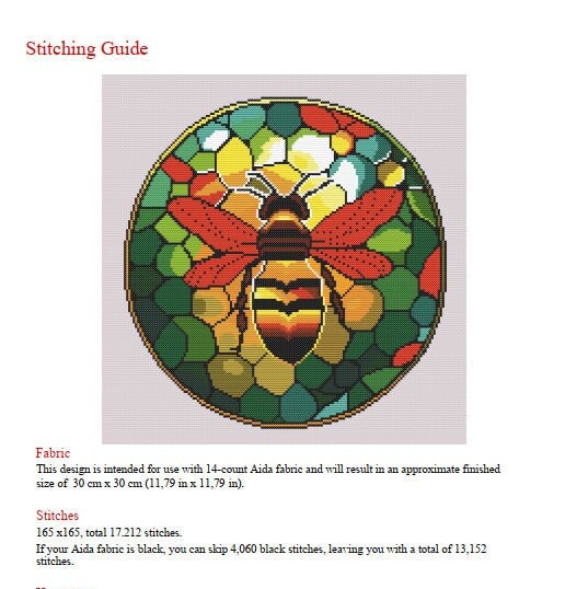 Stained Glass Bee Cross Stitch Pattern - Green & Yellow