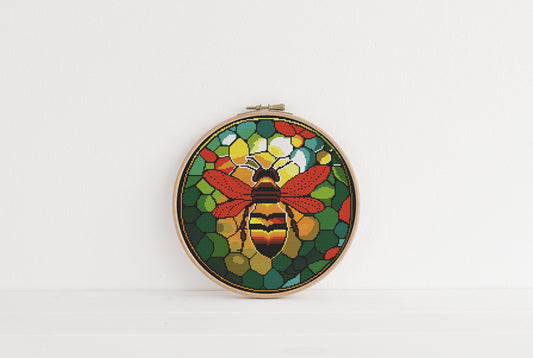 Stained Glass Bee Cross Stitch Pattern - Green & Yellow