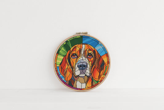 Stained Glass Beagle Cross Stitch Pattern