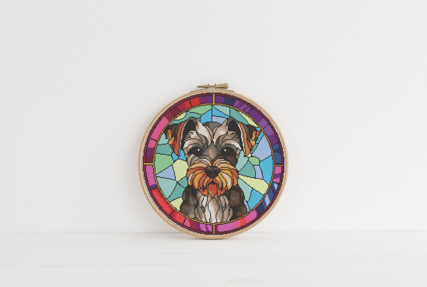 Stained Glass Schnauzer Cross Stitch Pattern