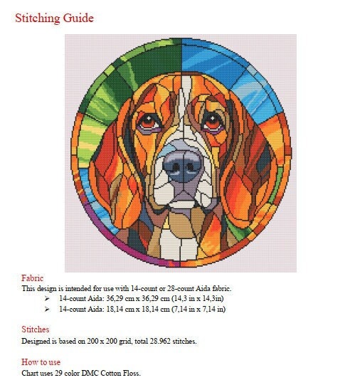 Stained Glass Beagle Cross Stitch Pattern