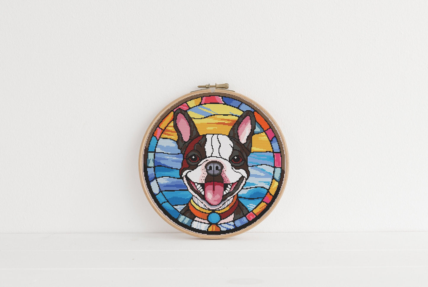 Stained Glass Dogs French Bulldog Cross Stitch Pattern