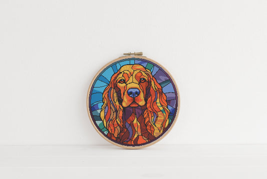 Stained Glass English Cocker Spaniel Cross Stitch Pattern